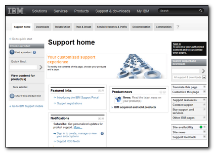 IBM Technical Support Home Page